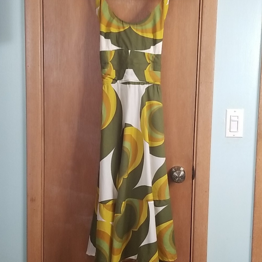 Anthropologie Green, Yellow & White Midi Dress